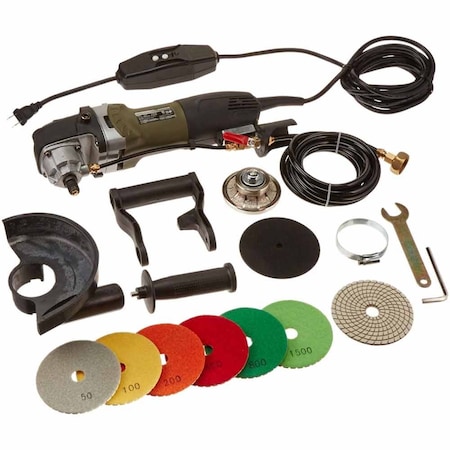 Hardin VSP5 5" Var Speed Polisher, 3/8" Radius Diamond Profile Wheel & 8 pc 4" Diamond Polishing Pad Set H38WVPOLSET